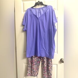 Plus size, 2 piece PJ’s. Lavender top, floral bottoms. Polyester/spandex
